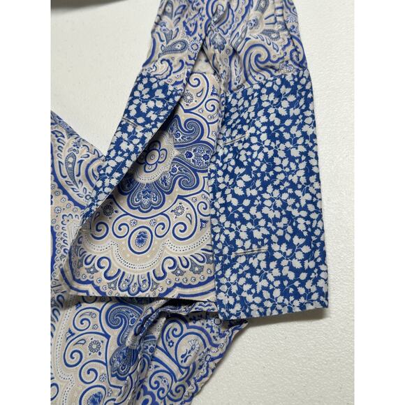 Ted‎ Baker Shirt Mens 16 40.5 Blue Geo Button Up 100% Cotton French Flip Cuffs - Picture 8 of 10